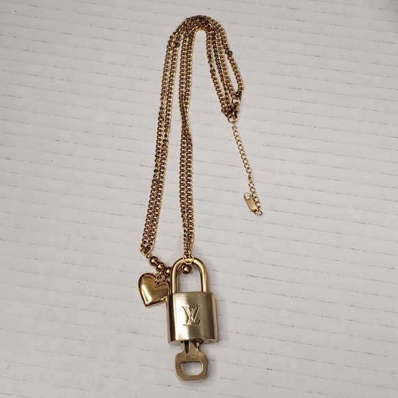 Authentic Louis Vuitton Gold Padlock W/ Unbranded Heart Stainless Steel Chain - Picture 8 of 15